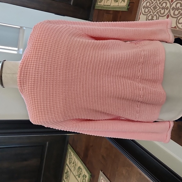 Vintage Coral Peach Cartigan open front Drawstring Sweater 16 circa 1960 Salmon - Picture 3 of 4
